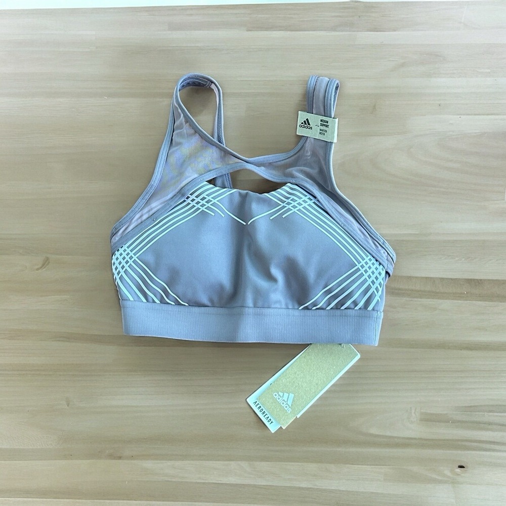 Adidas Womens XS Legacy Purple Aeroready Sports Bra striped‎ NWT